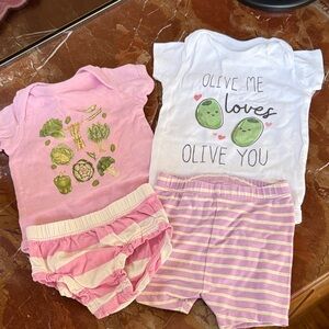 Lot Etsy Shop Onsies w/Hanna Andersson shorts. Old Navy & Carters pant 0-6 Month
